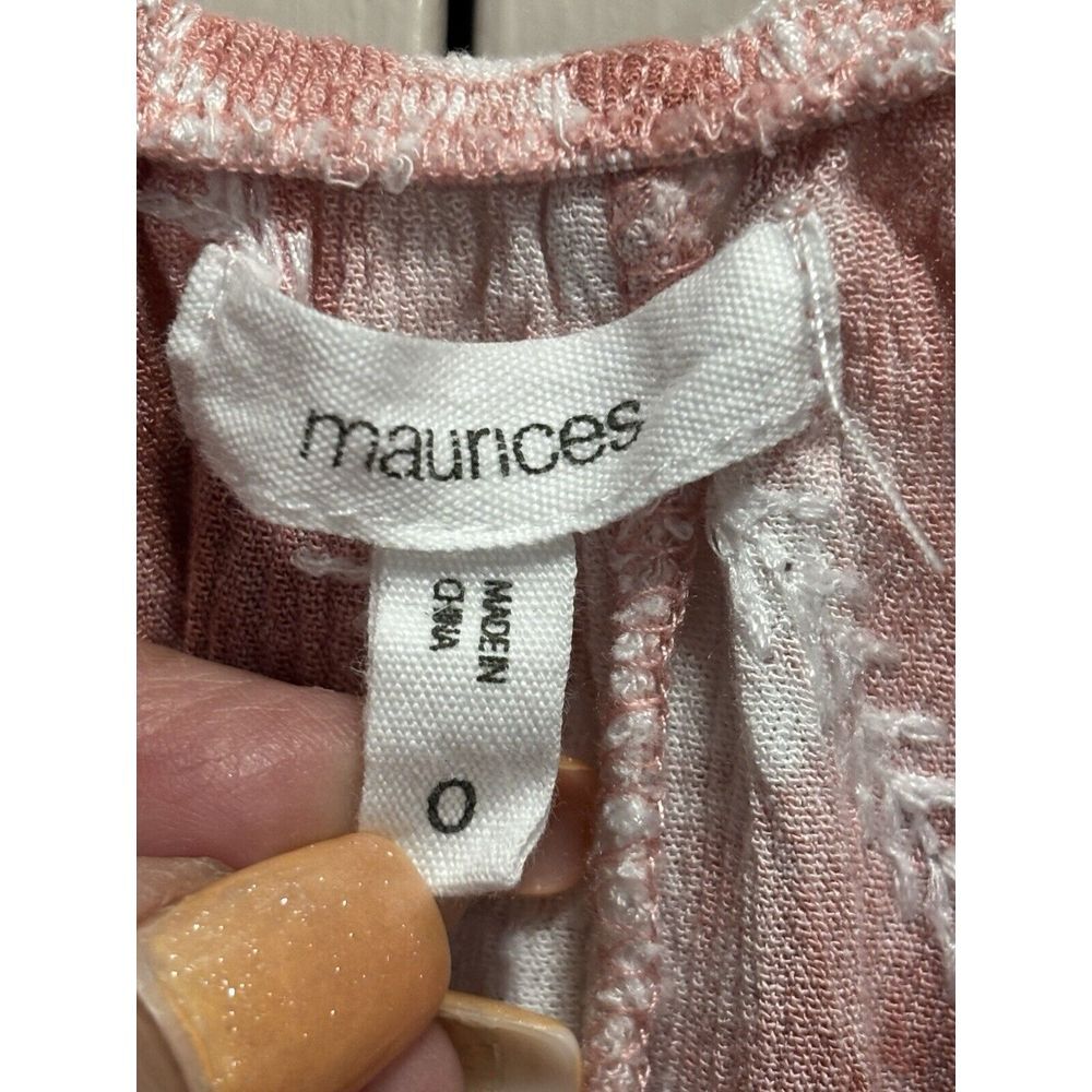Maurices Mauve/White Tie Dye Short Sleeve Elastic Hem Scoop/Tie Neck Size 0 - Picture 2 of 7